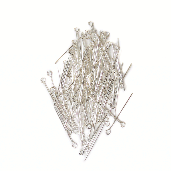 Eye Pin, Silver Plated Brass, 1inch/21gauge; 100pcs