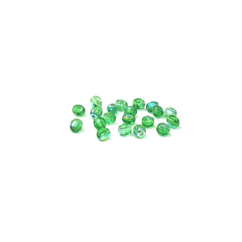Fern Green AB, Round Faceted Fire Polished; 4mm - 20 pcs