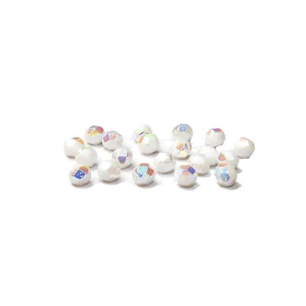 White AB, Round Faceted Fire Polished; 8mm - 20 pcs
