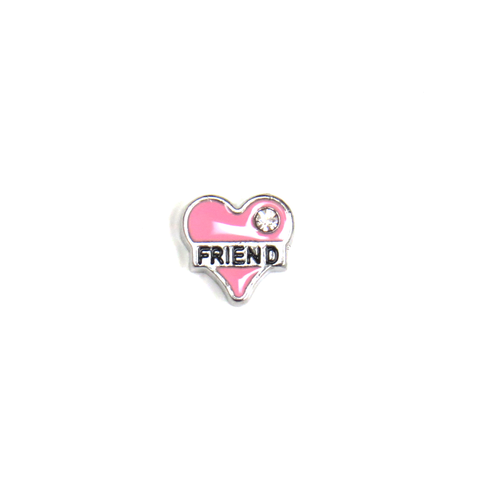 Friend Heart Pink with Rhinestone - Floating Charm