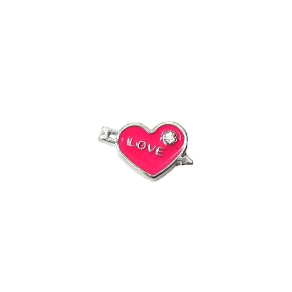 Fuschia Smitten Heart wiht Rhinestone - Floating Charm