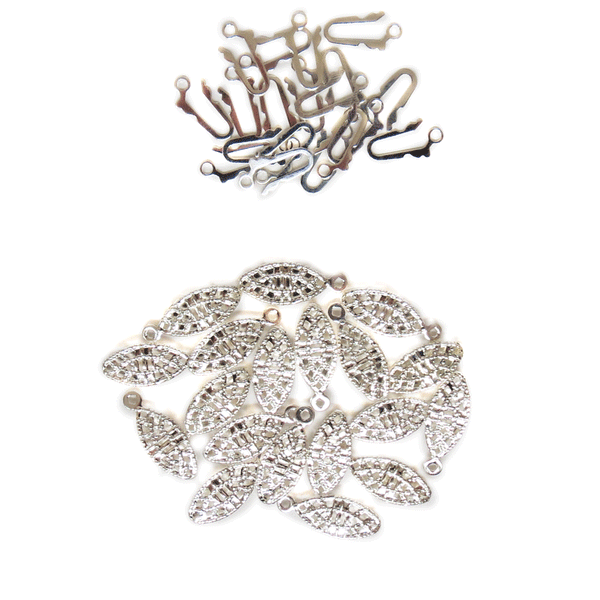 Filigree Oval Clasp, Silver Plated Brass-14x7mm; 20pcs