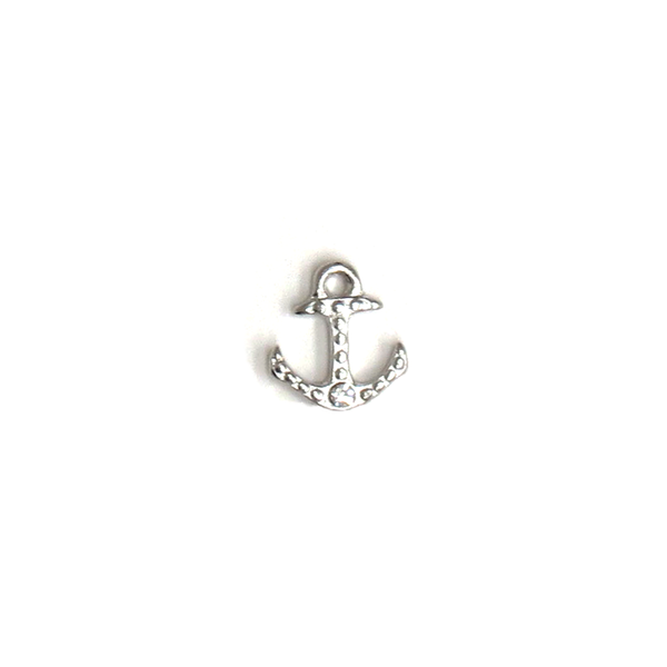 Anchor with Rhinestones- Floating Charm; Silver