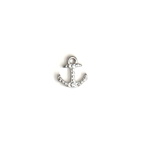 Anchor with Rhinestones- Floating Charm; Silver