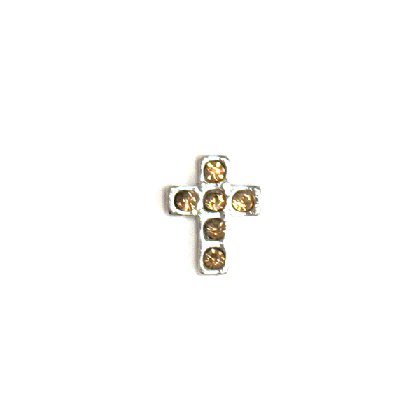 Cross Silver with Gold Rhinestones - Floating Charm