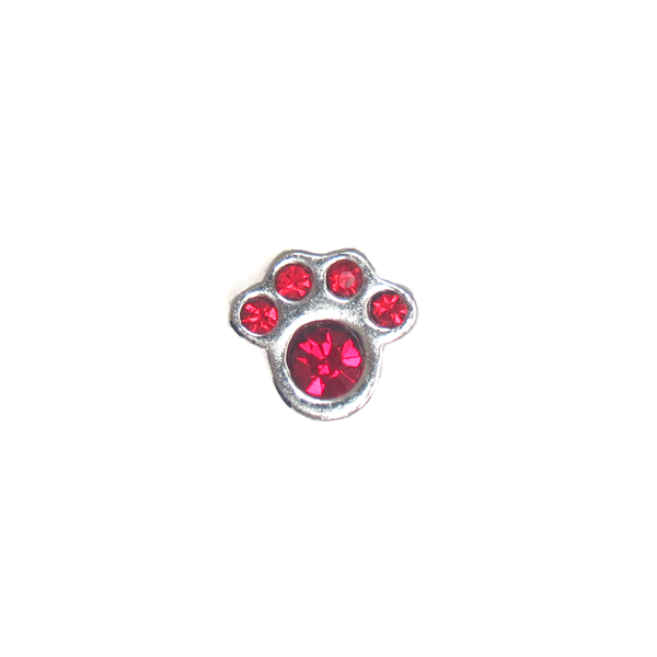 Dog Footprint with red Rhinestones- Flotiating Charm