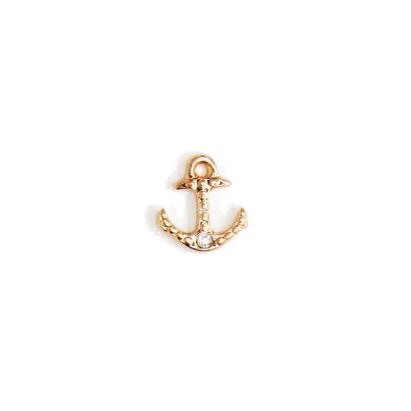 Gold Anchor with Rhinestones- Floating Charm