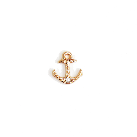 Gold Anchor with Rhinestones- Floating Charm