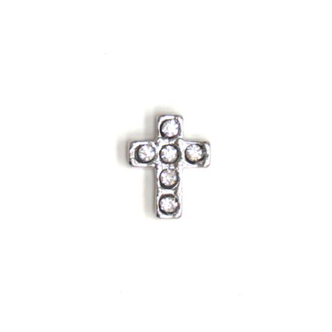 Silver Cross with Rhinestone - Floating Charm