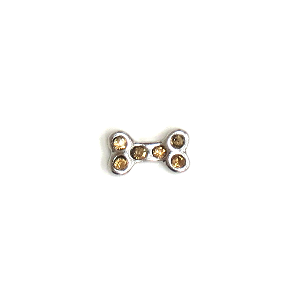Dog Bone with Gold Rhinestone- Floating Charm