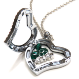 30mm Zinc Alloy Heart Locket Half Pink Rhinestones; Silver