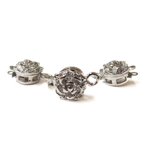 Flower Box Clasp, Platinum Color Brass-10x15mm; 3pcs