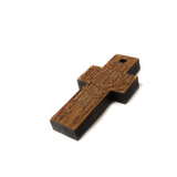 Flower Mahoganny Wood Cross Pendant, 28x13mm; 1 piece