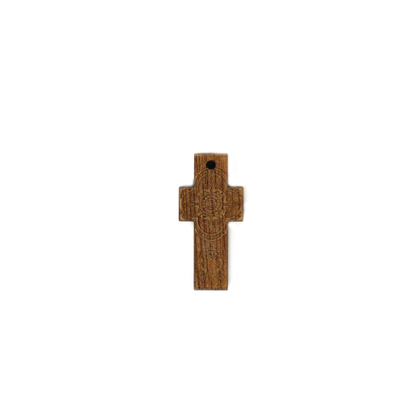 Flower Mahoganny Wood Cross Pendant, 28x13mm; 1 piece