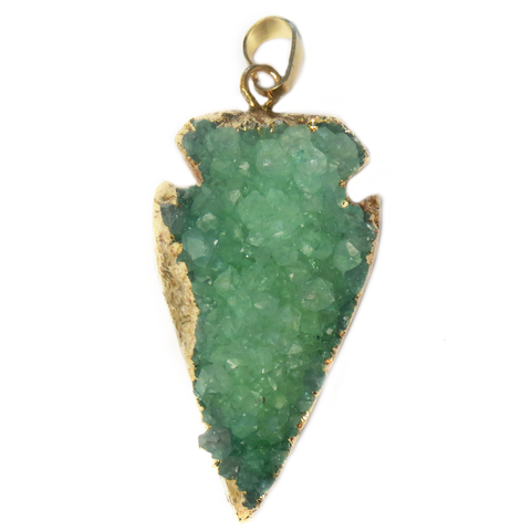 Forest Green Druzy Arrow Head Pendant - Gold