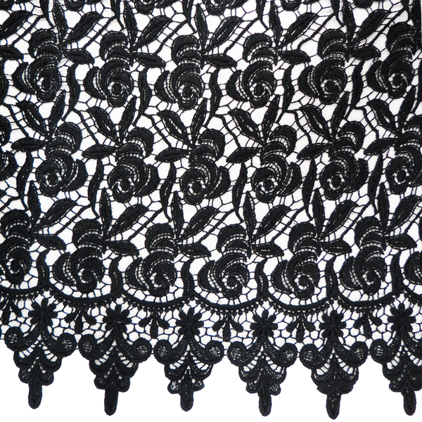 Viviana- Black Guipure Lace, Single Scallop, 14" Wide- 1 Yard