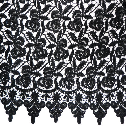 Viviana- Black Guipure Lace, Single Scallop, 14" Wide- 1 Yard