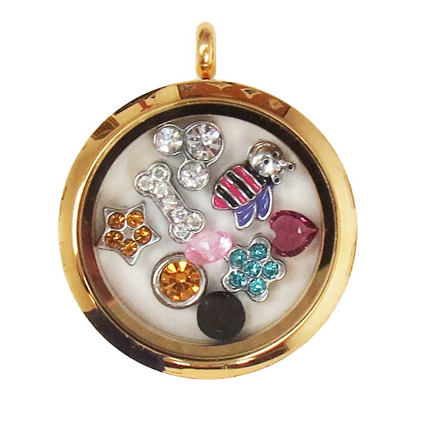 30mm Stainless Steel Round Locket; Gold