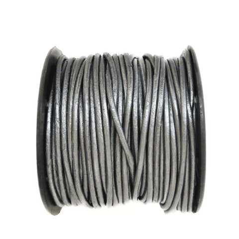 Genuine Leather, 2mm, Metallic Grey- 1 yard