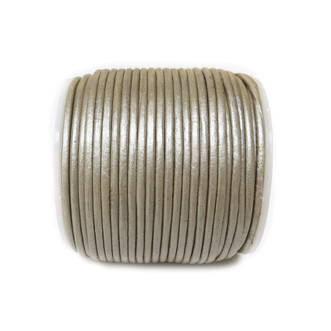Round Genuine Leather, 1.5mm; Metallic Silver- 1 yard