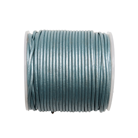 Round Genuine Leather, 1.5mm; Metallic Light Blue- 1 yard