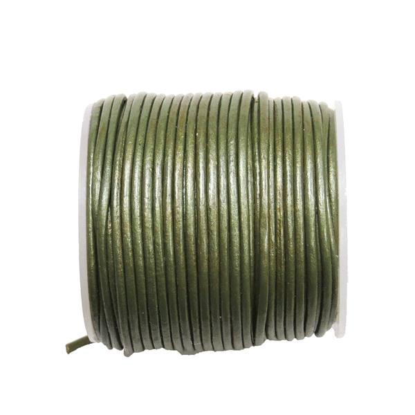 Round Genuine Leather, 1.5mm; Metallic Olivine- 1 yard