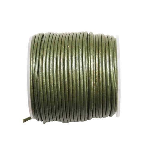 Round Genuine Leather, 1.5mm; Metallic Olivine- 1 yard