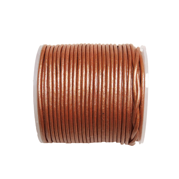Round Genuine Leather 1.5mm; Metallic Orange- 1 yard