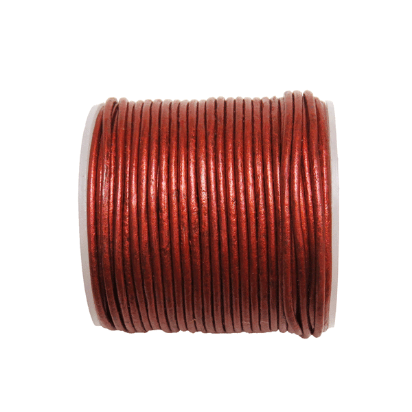 Round Genuine Leather, 1.5mm; Metallic Red- 1 yard