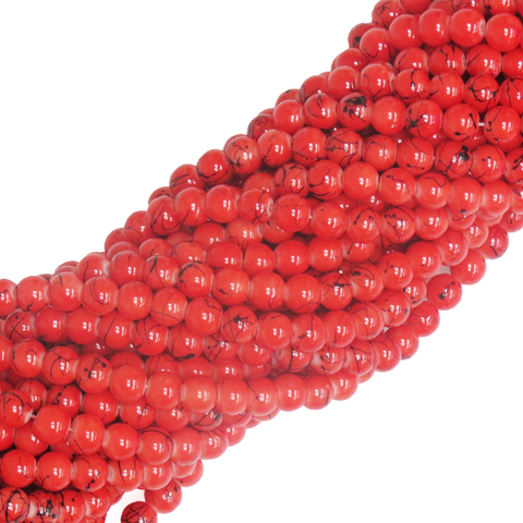 Glass Pearl- Dark Coral wirh Black Stripes