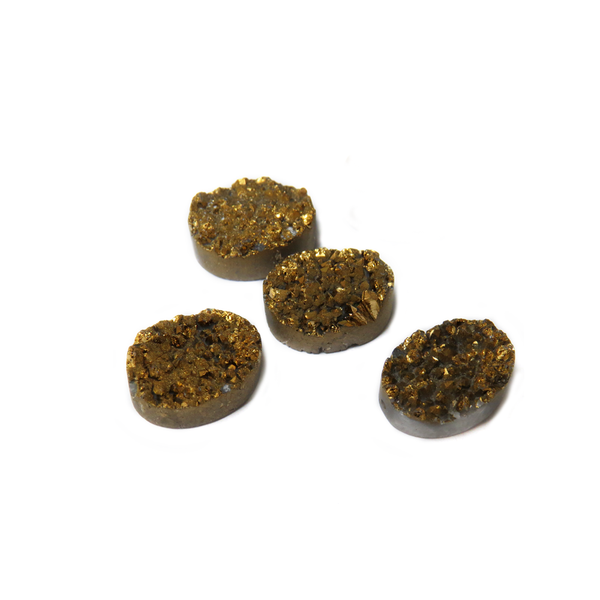 Gold, Oval Druzy Quartz, 16x13mm, Gold; 1 piece