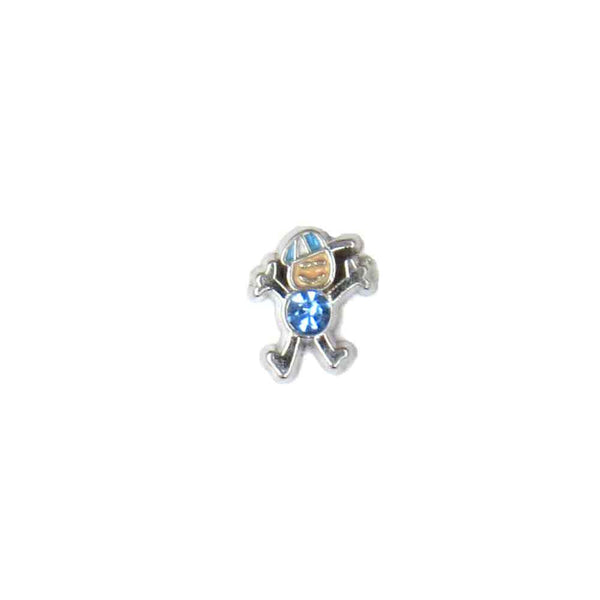 Boy with Blue Rhinestone - Floating Charm