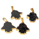 Black Druzy Hamsa Pendant - Gold