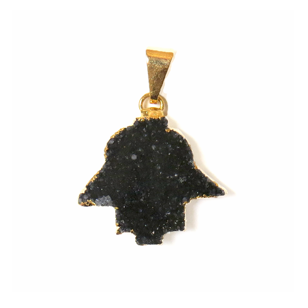 Black Druzy Hamsa Pendant - Gold
