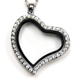 30mm Zinc Alloy Heart Locket with Rhinestones; Silver