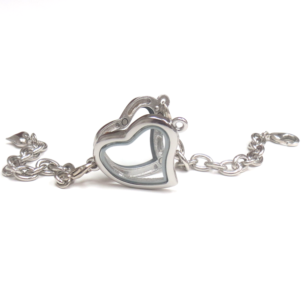 30mm Zinc Alloy Heart Locket Bracelet;5 Silver