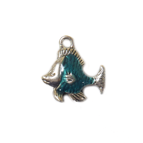 Turquoise Fish Charm - Silver