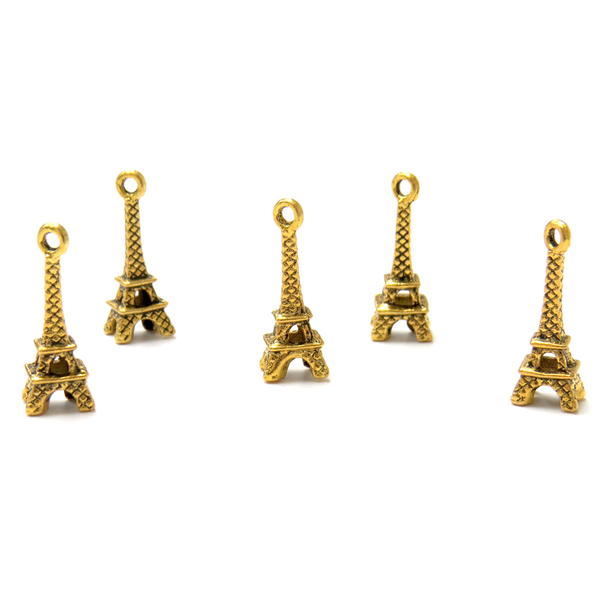 3-D tiny Eiffel Tower Charm- Gold; 5pcs.