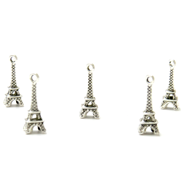 3-D Tiny Eiffel Tower Charm- Silver; 5pcs.