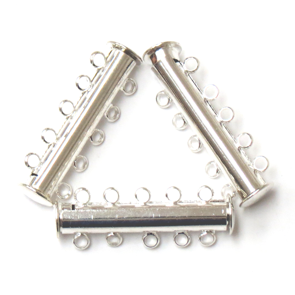 5 Strand Clasp, Brass Silver Plated; 3pcs