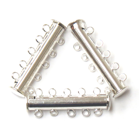 5 Strand Clasp, Brass Silver Plated; 3pcs