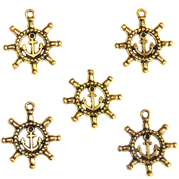 Anchor & Helm Charm I - Antique Gold; 5pcs.