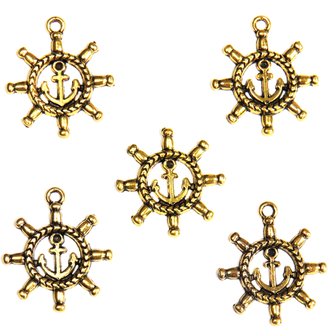 Anchor & Helm Charm I - Antique Gold; 5pcs.
