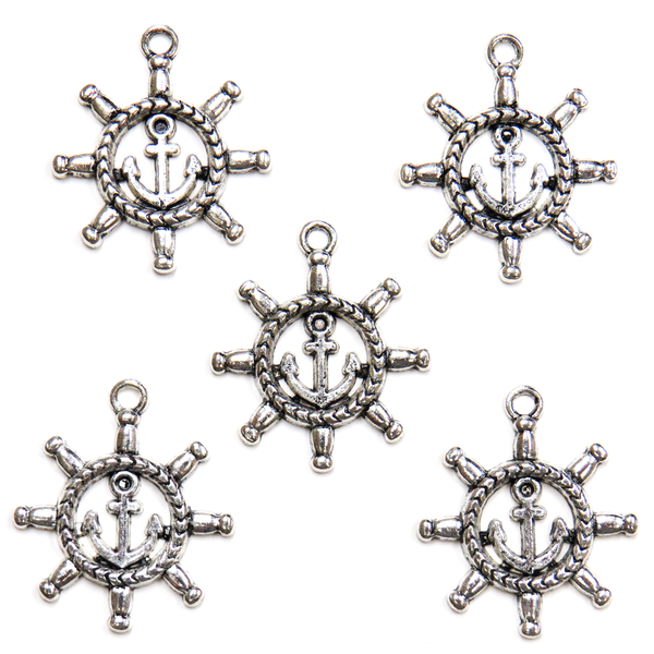 Anchor & Helm Charm-Antique Silver; 5pcs.