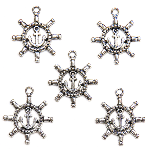Anchor & Helm Charm-Antique Silver; 5pcs.
