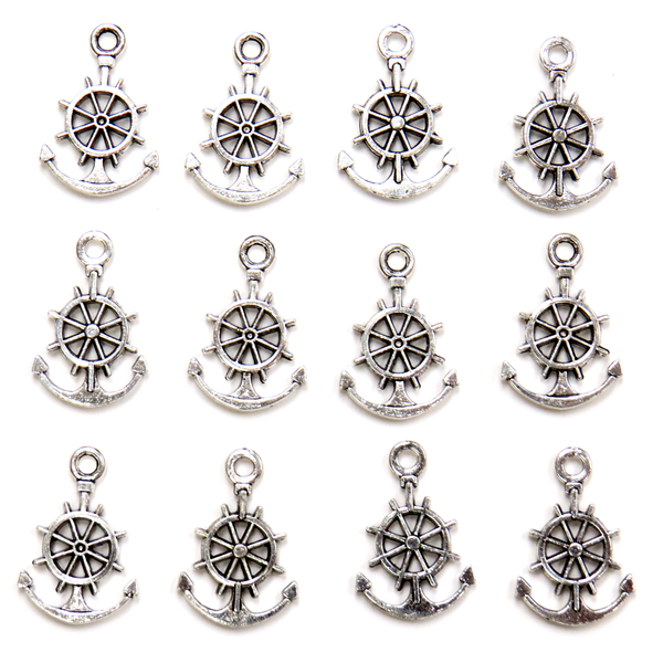 Anchor & Helm Charm, Ant. Silver; 12pcs.