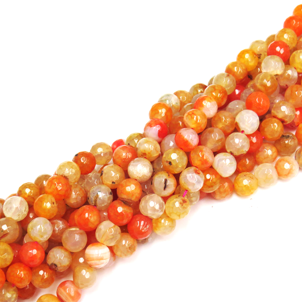 White/Orange Faceted Fire Agate, 10mm