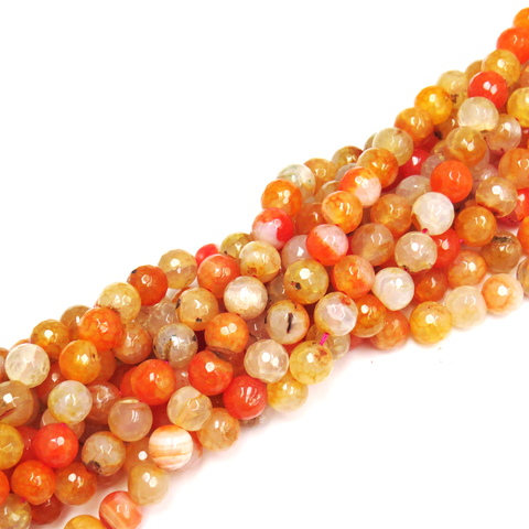 White/Orange Faceted Fire Agate, 10mm