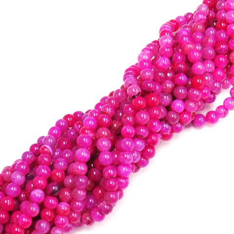 Fuschia Smooth Round Fire Agate, 8mm-10mm