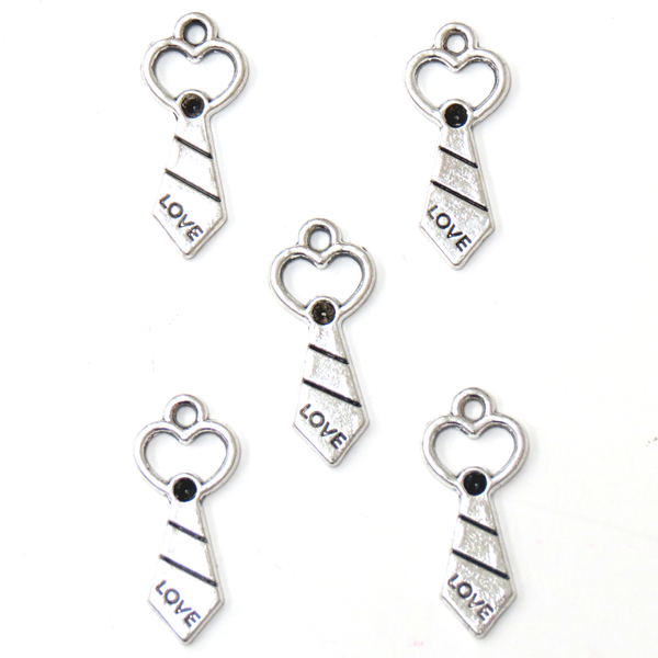 Tie Charm, Love-Ant. Silver; 5pcs
